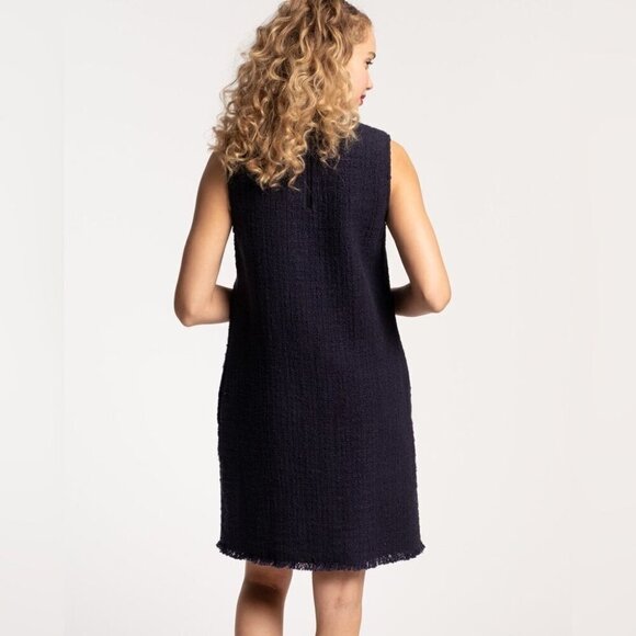 FRANCES VALENTINE Twiggy Fringe Dress Cotton Boucle Navy size 1 X - Picture 5 of 16